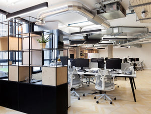 Palisades Metal Grid Office Space Dividers With Whiteboard Alcove