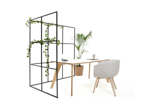 Palisades Metal Grid Partition Open Space Dividers With Lounge Chair And White Beech Table