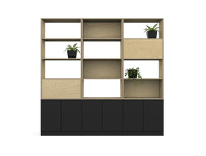 Palisades Wooden Gird Office Space Dividers With Storage Panel And Pot Plant