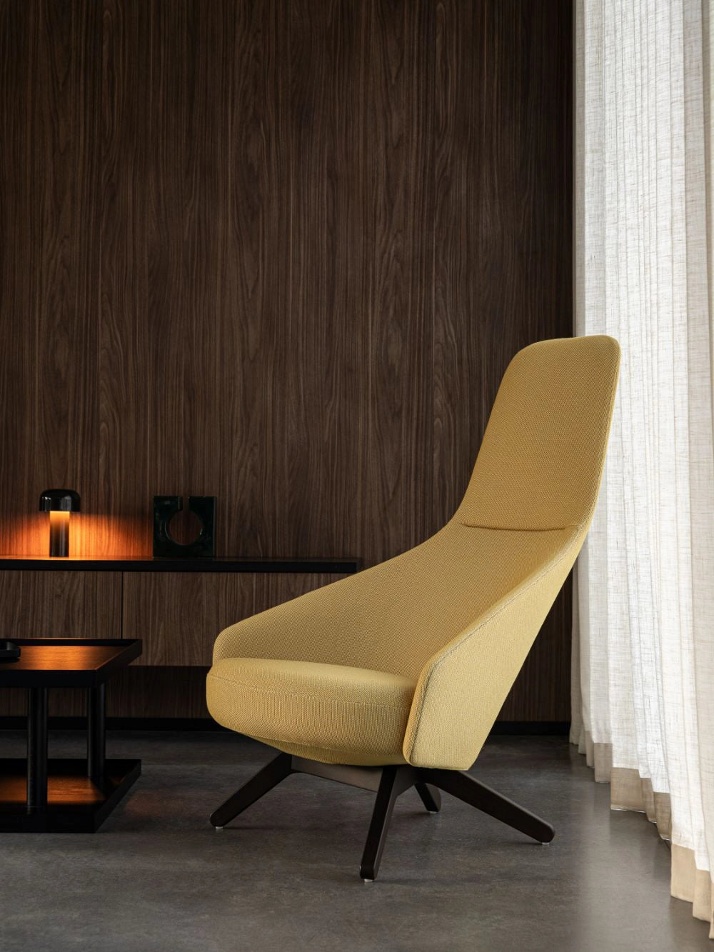 Palo Lounge Armchair with Wooden Legs in Light Yellow Finish