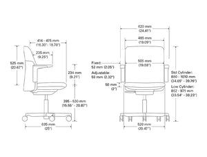 Path Adjustable Ergonomic Chair With Castors Dimensions
