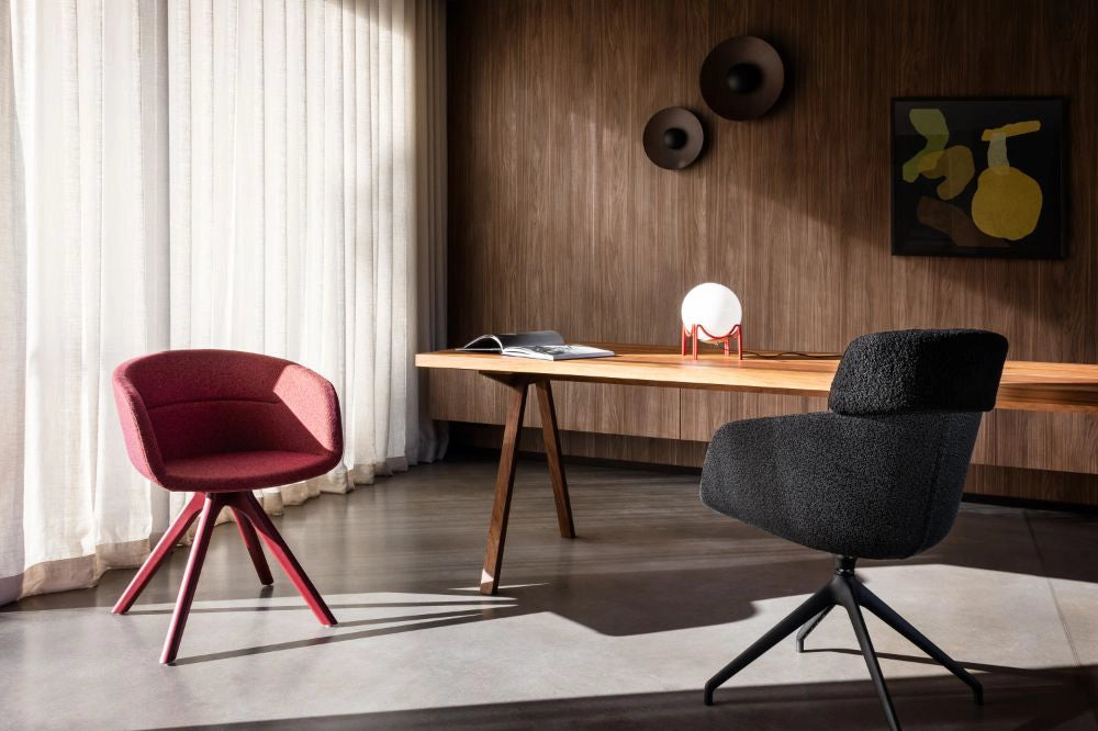 Paxt Tub Chair with Wooden Legs with Rectangular Wooden Table and Black Tub Chair