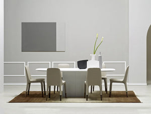Pedrali Aero Table With Rectangular Base 5 In White Finish With Beige Chair In Dining Area