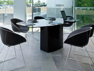 Pedrali Aero Table With Rectangular Base 7 In Black Finish With Black Chair In Meeting Room Area