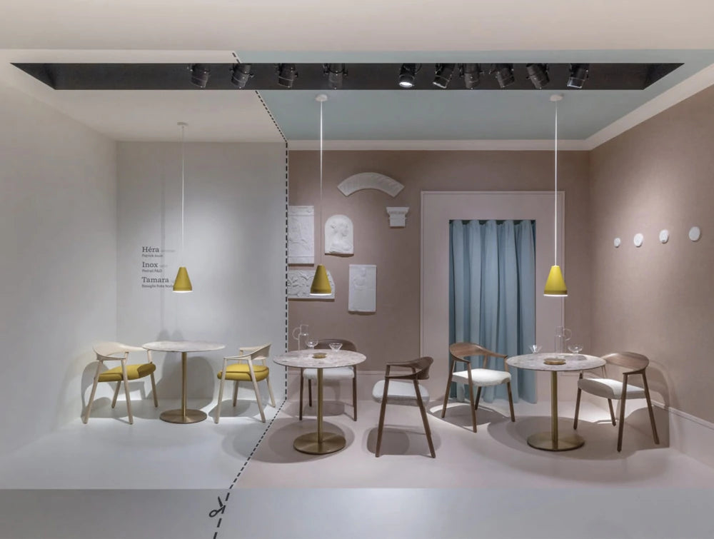 Ef Bb Bfpedrali Hera Chair With Armrests 10 In Different Finishes With Round Table In Cafe Setting