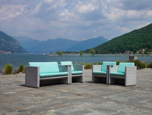 Pedrali Sunset Modular Armchair 2 In Grey Frame And Turquoise Foam Cover In Outdoor Setting