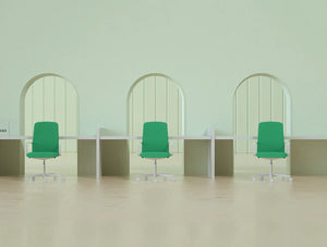 Pedrali Temps Executive Chair 2 In Green With Long Desk In Open Working Space