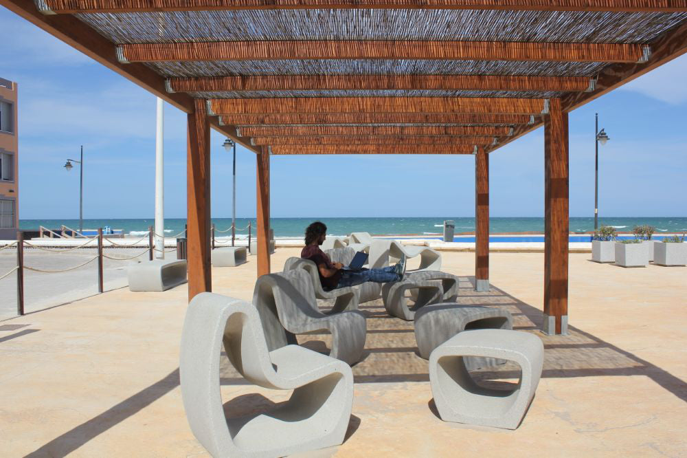 Petrus Outdoor Chair with Bench and Planter by the Beach Area