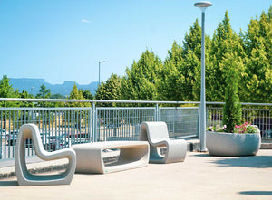 Petrus Outdoor Chair with Bench and Planter in Outdoor Setting
