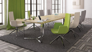 Narbutas Plana Boardroom Table With Metal Legs With Green High Back Armchair In Meeting Room Setting