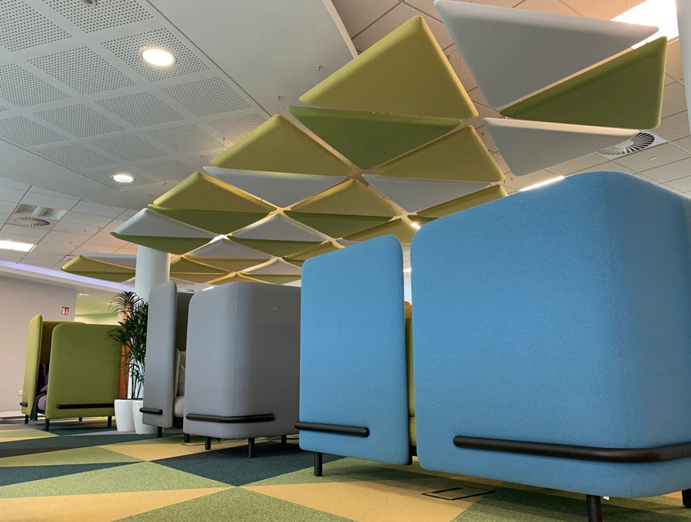 Playrix Office Ceiling Suspended Green Triangular Acoustic Panels