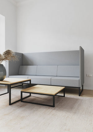Plint Upholstered Modular Sofa with Coffee Table in Living Room Setting