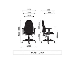 Positura Swivel 3 Lever Chair   Chrome Base  Adjustable Step Pu Arms With Sliding Tops Dimensions 1