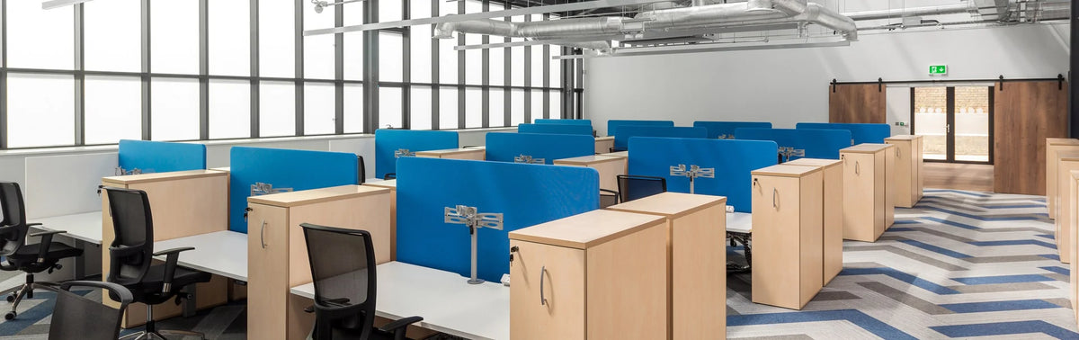 Precision Software Office Double Desks With Screens Mesh Chairs