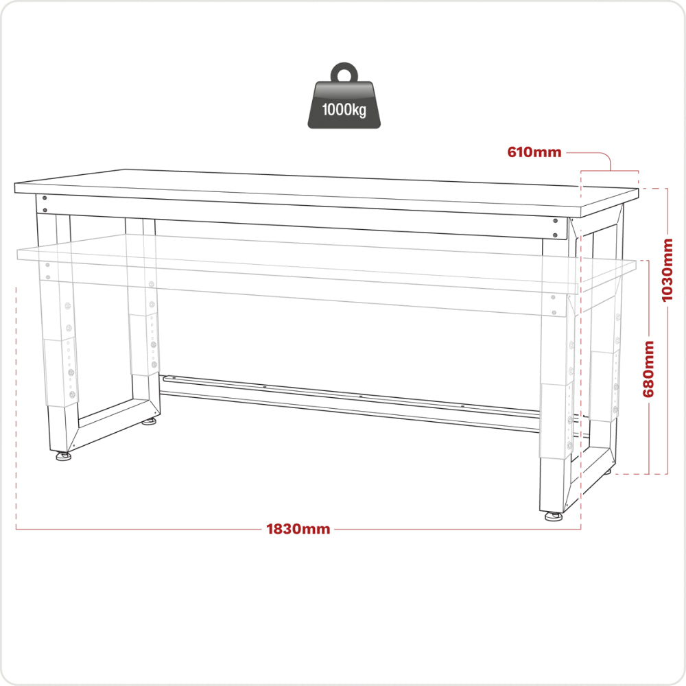 Premier Heavy-Duty Steel Adjustable Workbench with Wooden Worktop 1830mm APMS22 4