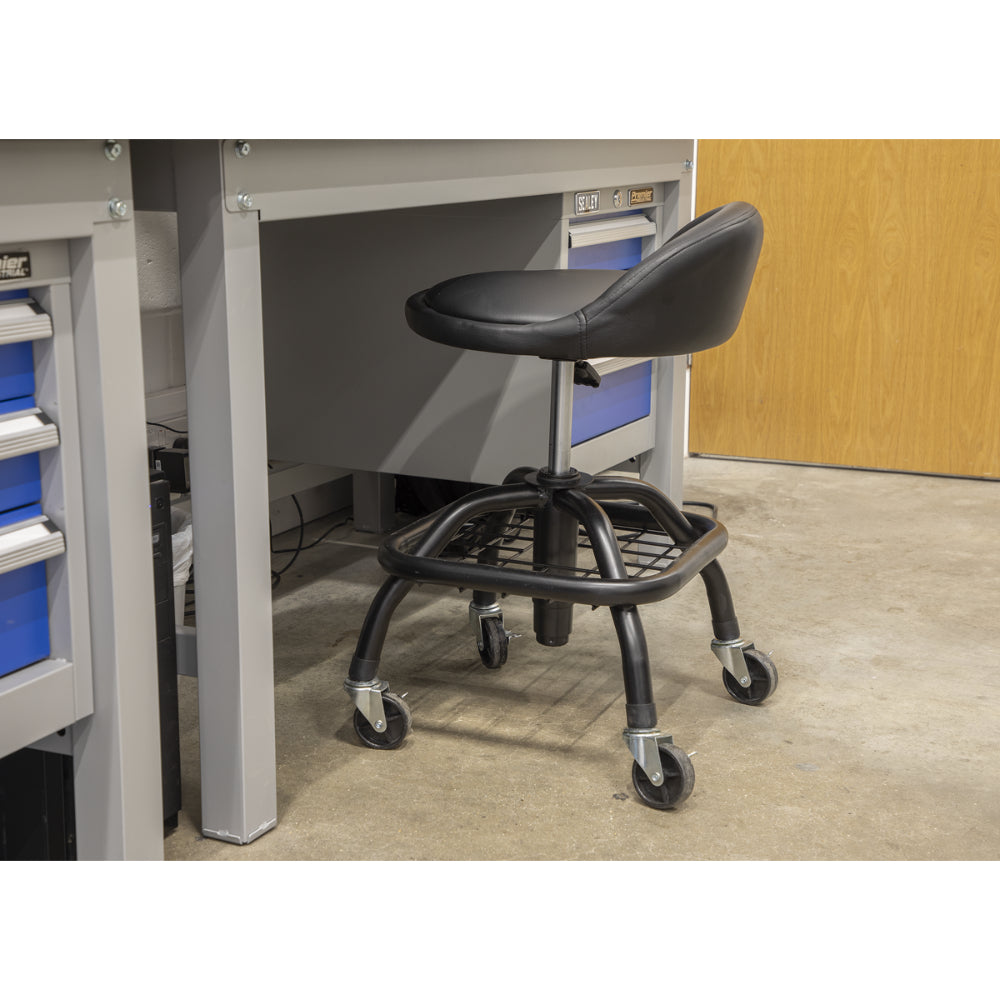 Premier Industrial Pneumatic Creeper Stool with Adjustable Height Swivel Seat and Back Rest SCR02B 3