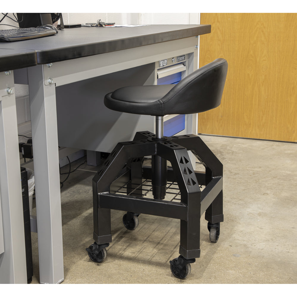 Premier Industrial Pneumatic Creeper Stool with Adjustable Height Swivel Seat and Back Rest SCR03B 4