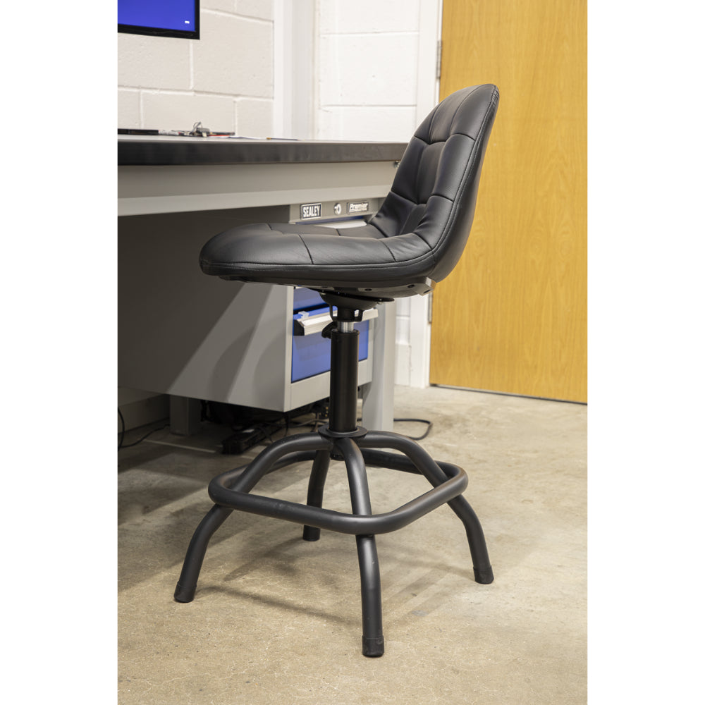 Premier Industrial Pneumatic Workshop Stool with Adjustable Height Swivel Seat and Back Rest SCR01B 5