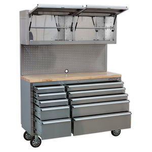 Premier Mobile Stainless Steel Tool Cabinet 10 Drawer with Backboard and 2 Wall Cupboards AP5520SS 2