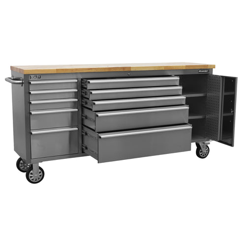 Premier Mobile Stainless Steel Tool Cabinet & Cupboard 10 Drawer