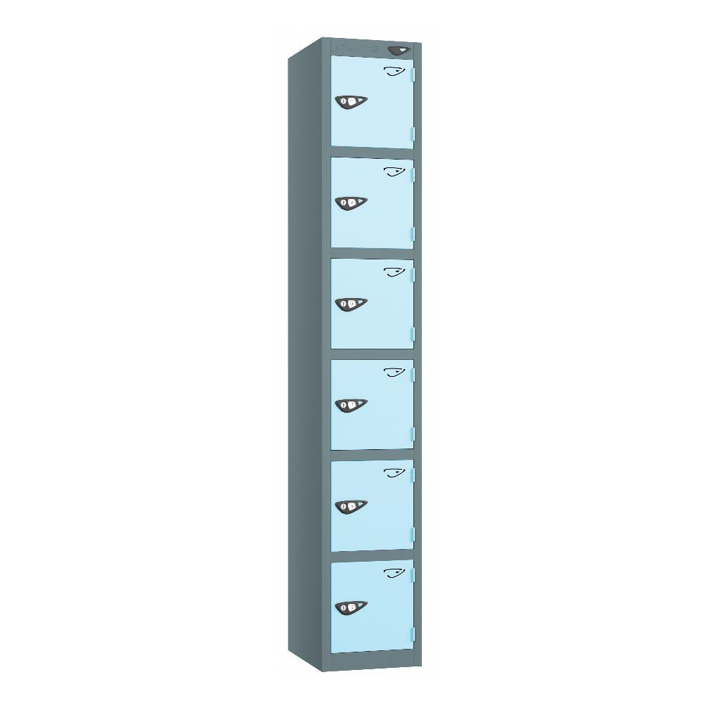 Prime 6-Door Steel Locker Slate Grey Ribbon Blue