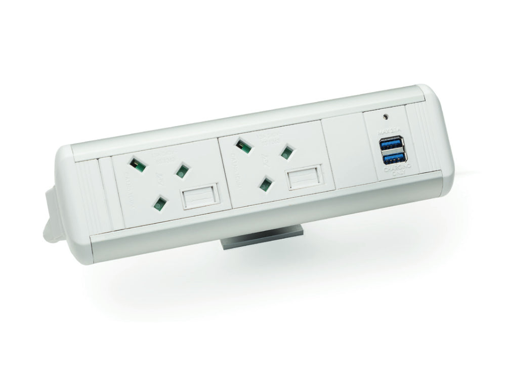 Protea 2 No UK Socket On Desk Power Module White 2