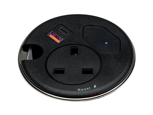Punto Plus In Desk Power Module with 1x Socket and 2x USB Type A C Black