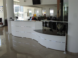 Quadrifoglio Reception Glass Reception Desk In Special Moka Glass Countertop In Reception Setting