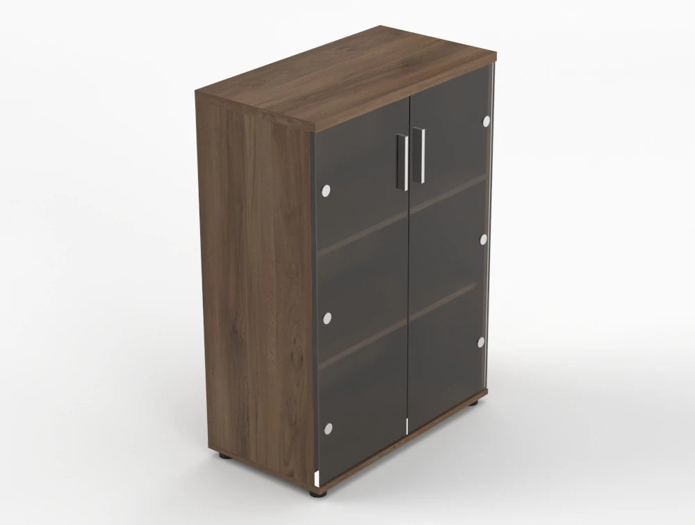 Quando Executive Cupboard With Glass Doors Dark Walnut Finish 1129Mm