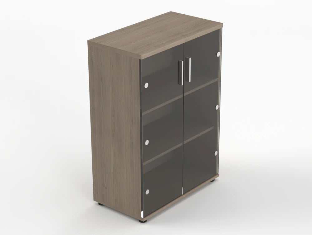 Quando Executive Cupboard With Glass Doors Grey Oak Finish 1129Mm
