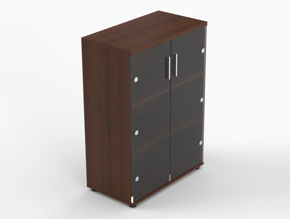 Quando Executive Cupboard With Glass Doors Lowland Walnut Finish 1129Mm