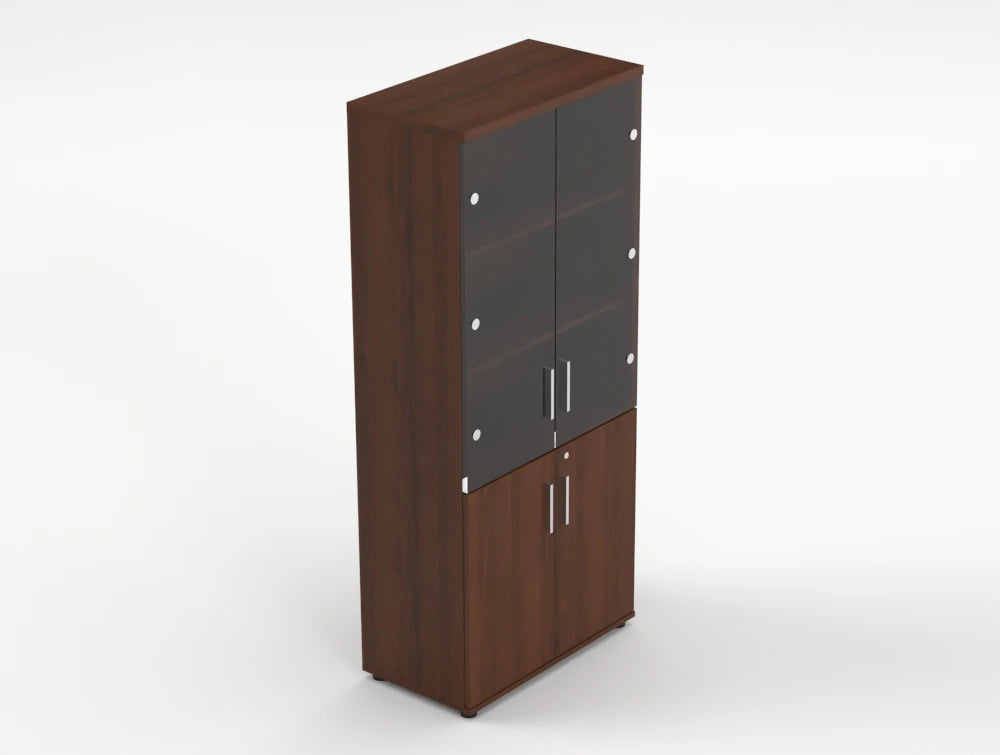 Quando Executive Cupboard With Glass Doors Lowland Walnut Finish 1833Mm