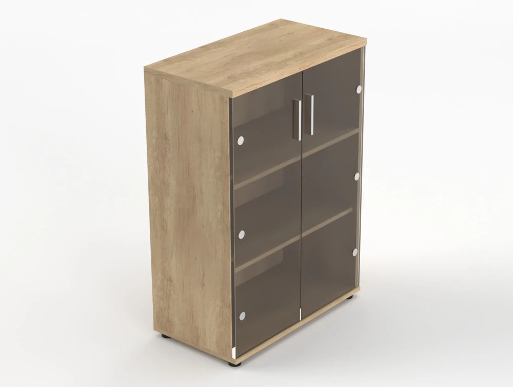 Quando Executive Cupboard With Glass Doors Natural Oak Finish 1129Mm