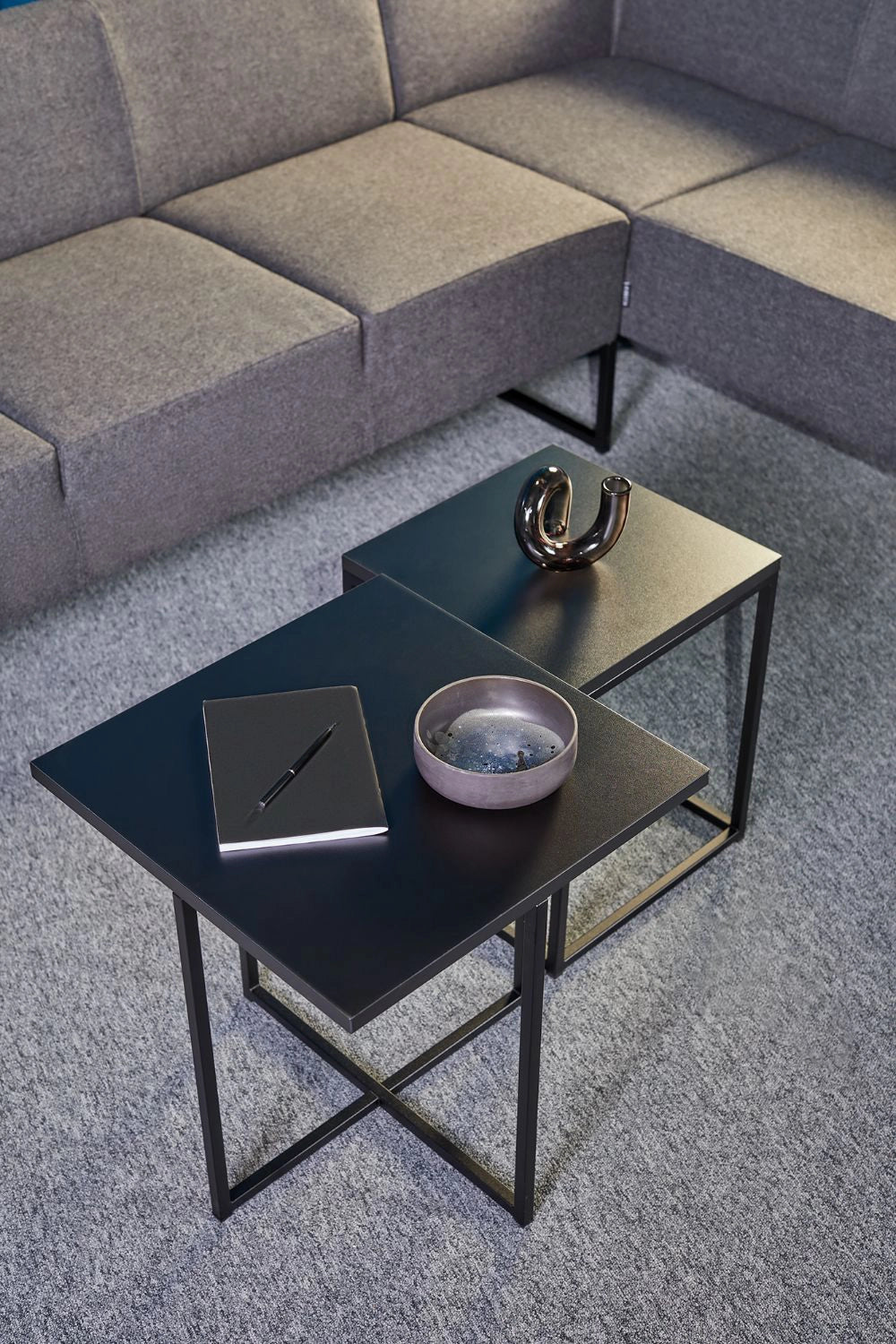Quick Square Reception Table in Black with Grey Sofa