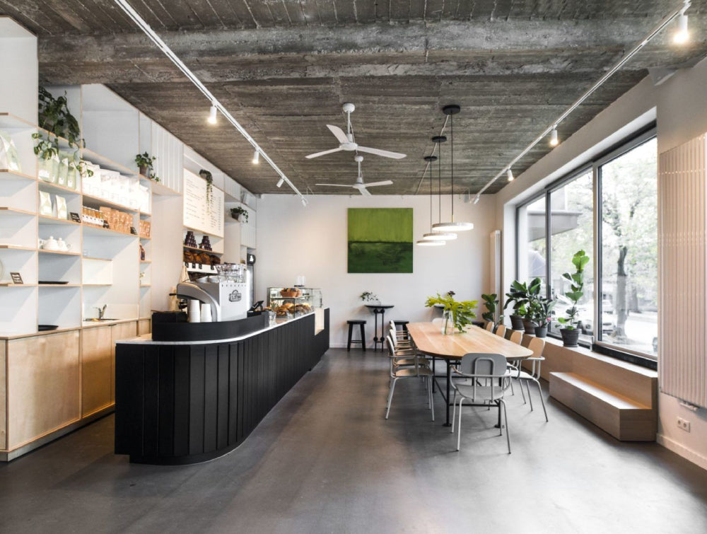 Reception Counter Office Furniture In Black Finish With Long Table And Shelves In Reception Setting