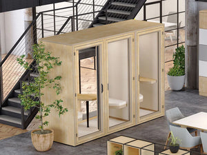 Residence Meet Wooden Box Acoustic Meeting Pod Beside Phonebooth with Large Pot