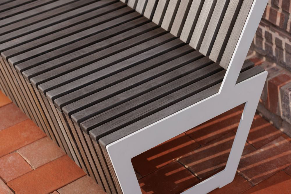 Riga Wooden Outdoor Bench Side Focus