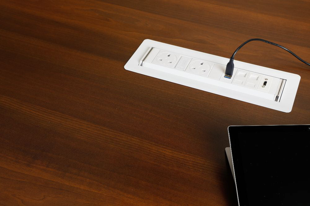 Rotadock 2 No UK Socket In Desk Power Module White Attached in the Table 2