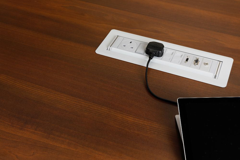 Rotadock 2 No UK Socket In Desk Power Module White Attached in the Table 3