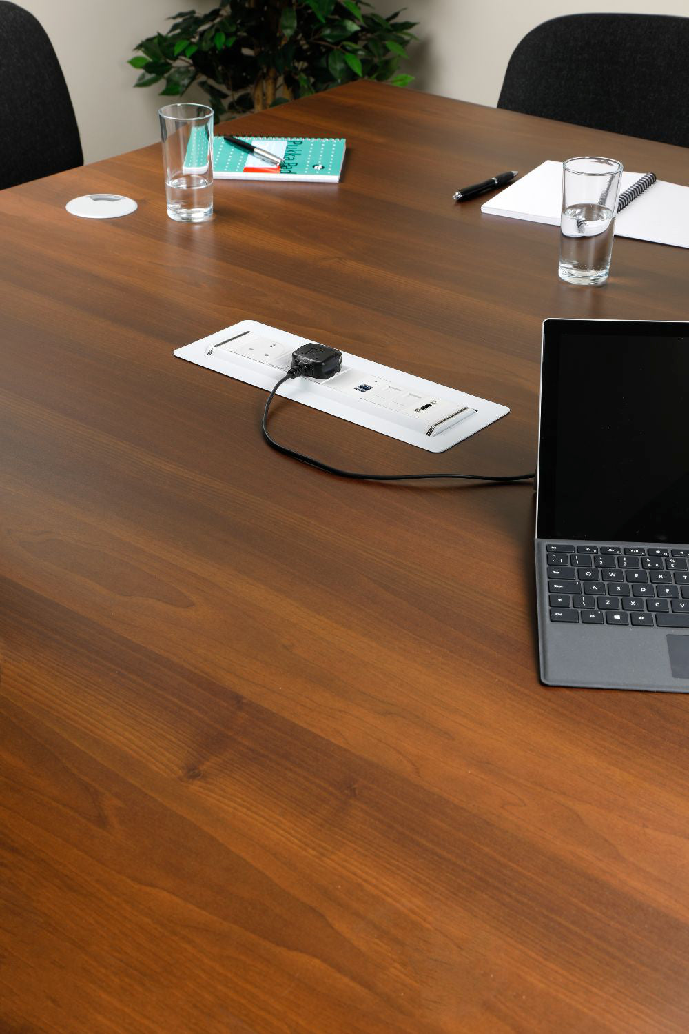 Rotadock 2 No UK Socket In Desk Power Module White Attached in the Table