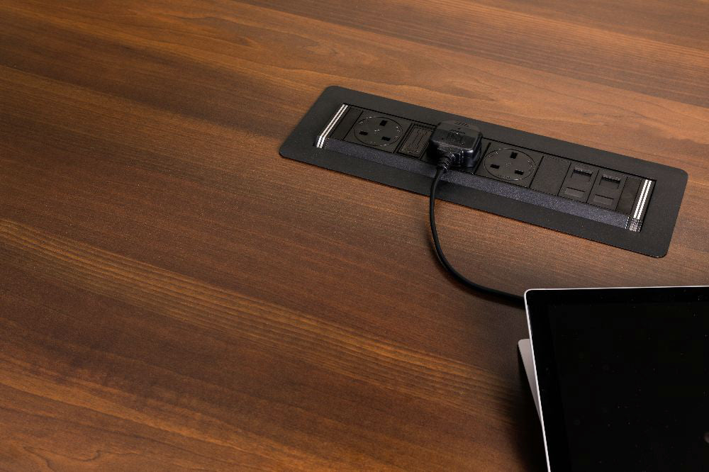 Rotadock 3 No UK Socket In Desk Power Module Black Attached in the Table