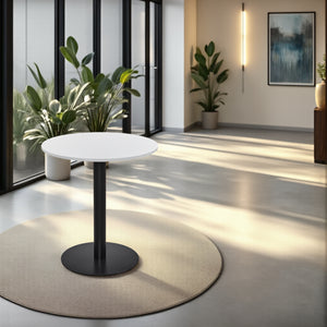 Round White Top Poseur Table in Breakout Setting