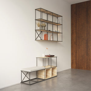 Saar Modules Metal Shelving Unit Hanged in the Wall of the Living Room