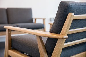 Scandi Upholstered Lounge Armchair Detail Armrests 2