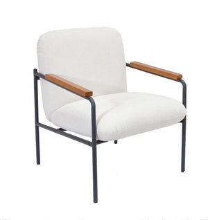 Settle Reception Chair with Wooden Arm Pads in Black Wire Frame - Cream Fabric/Natural Wood