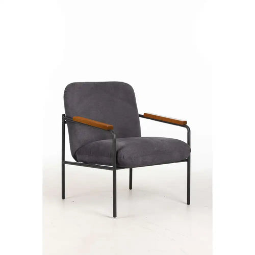 Settle Reception Chair with Wooden Arm Pads in Black Wire Frame - Brown PU/Dark Brown