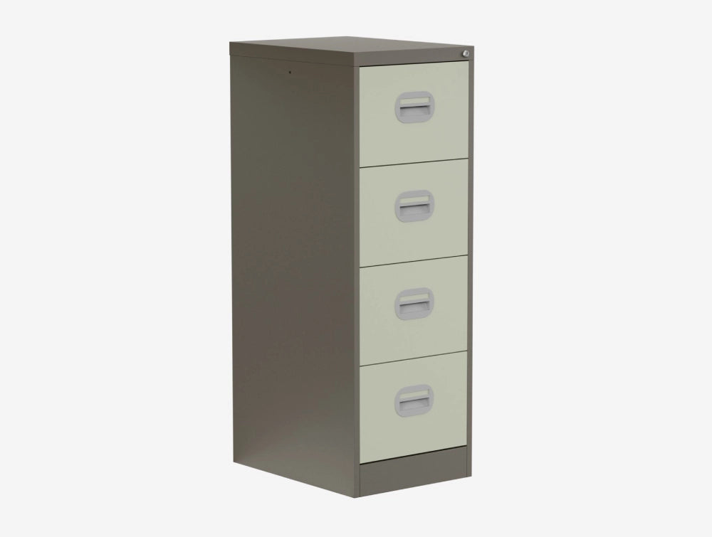 Silverline Kontrax 4 Drawer Metal Filing Cabinet In Coffee Cream And Beige Finish