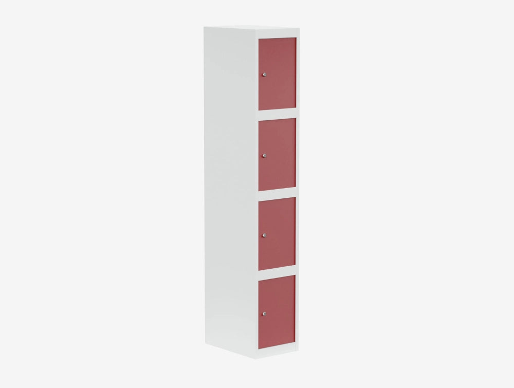 Silverline Kontrax Narrow Deep 4 Level Metal Locker in White and Red Finish