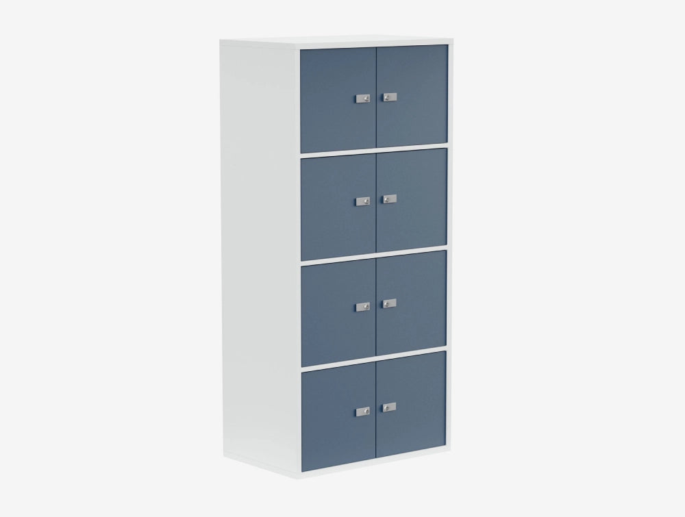 Silverline Mline Eight Person Metal Locker Unit In White And Blue Finish