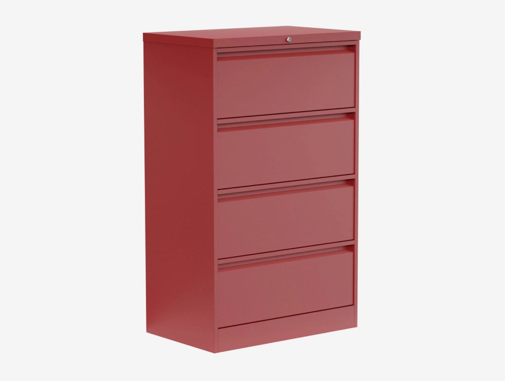 Silverline Mline Four Drawer Metal Side Filing Cabinet In Red Finish